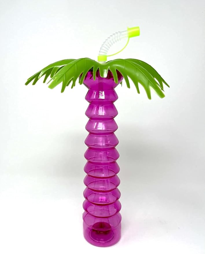 12oz. Palm Tree Plastic Cup with Straw