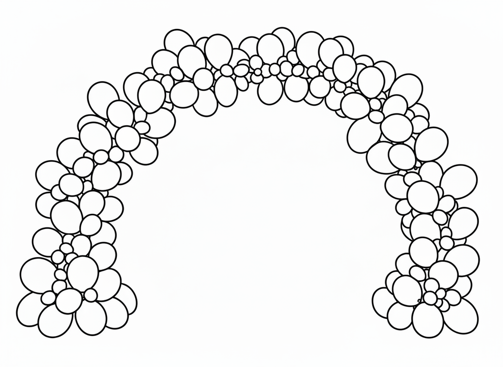 Decorative arch made of circular and floral patterns on a white background