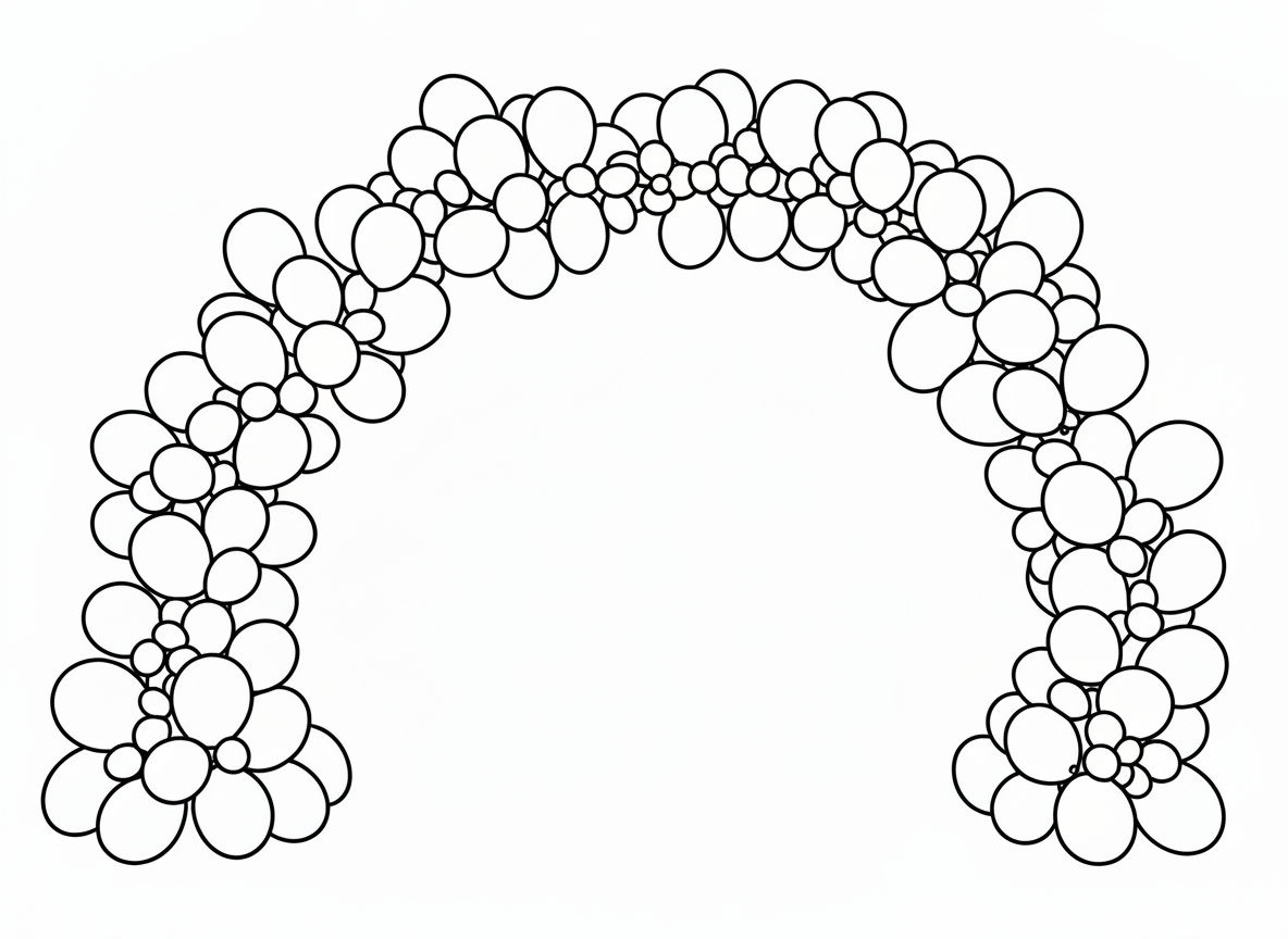 Decorative arch made of circular and floral patterns on a white background
