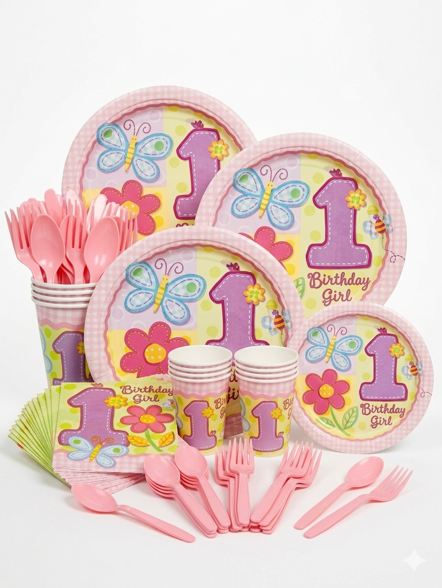 First Birthday Party Tableware Set - Pink