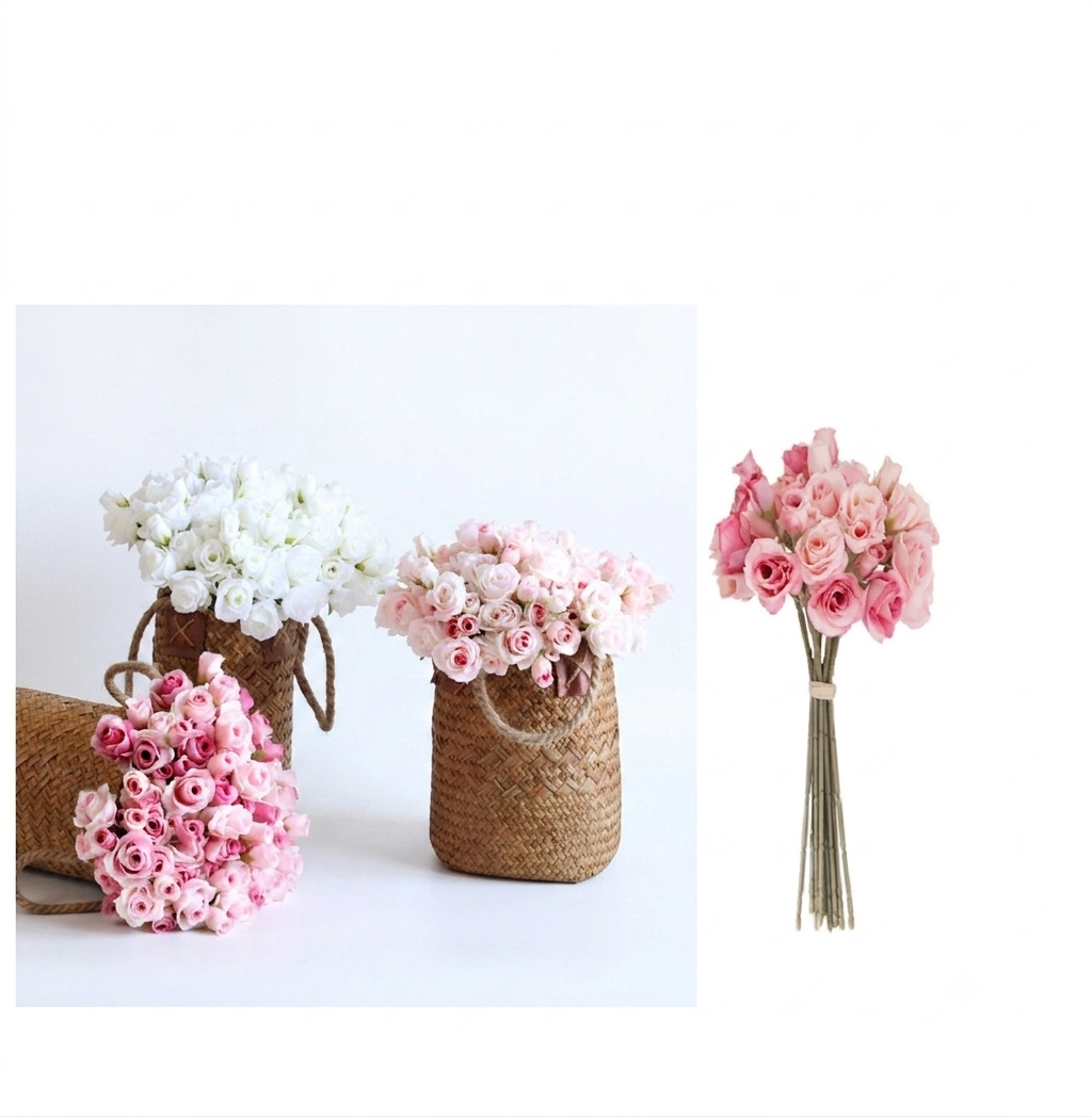 Dried daisy bouquets in 4 pastel colors: pink, white, purple, and blue