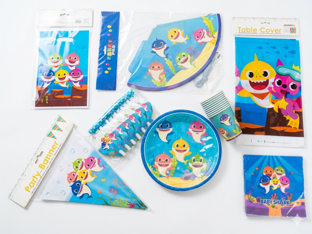 Baby Shark Themed Birthday Party Tableware Set
