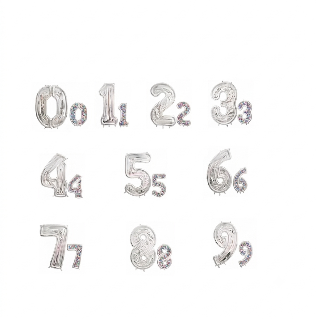 65 inch silver number foil balloon with 50 mini balloons inside