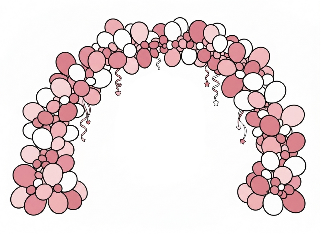 Balloon arch with 'It's a Girl' sign on a white background