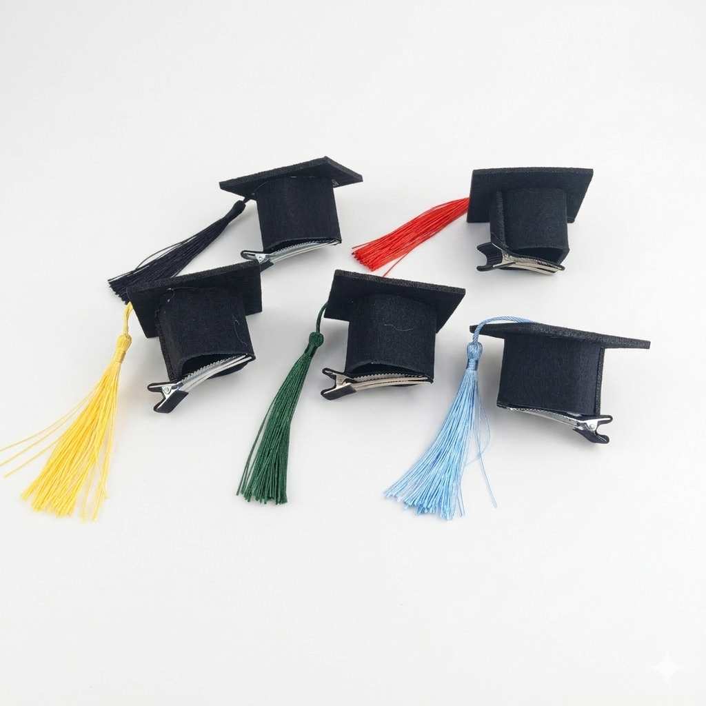 Mini Graduation Cap Hair Clip – 5 Tassel Colors