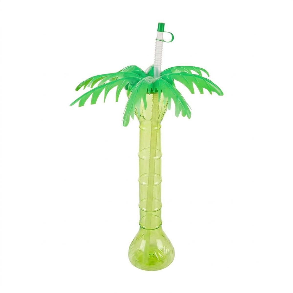 12oz. Palm Tree Plastic Cup with Straw