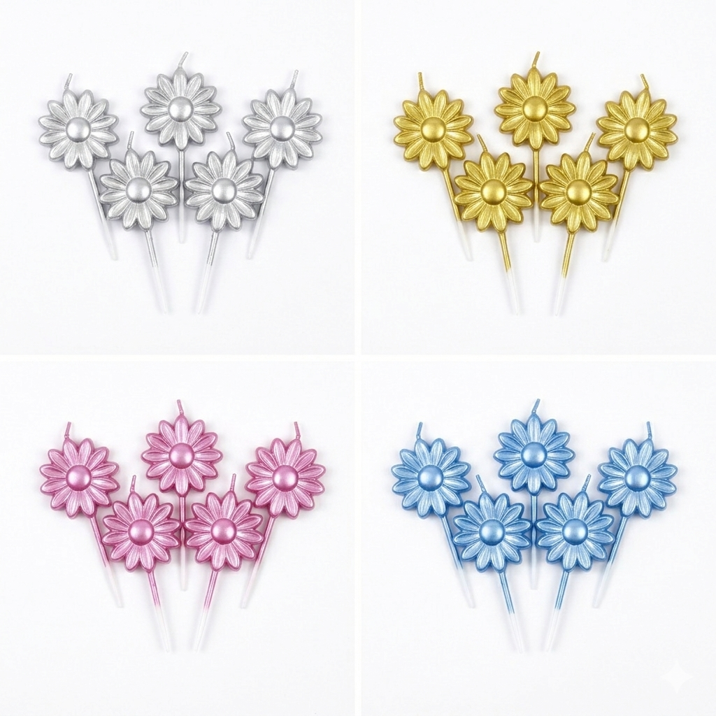 Flower Birthday Cake Candles 5 Pieces