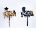 Happy Graduation Acrylic Cake Topper – Gold & Black