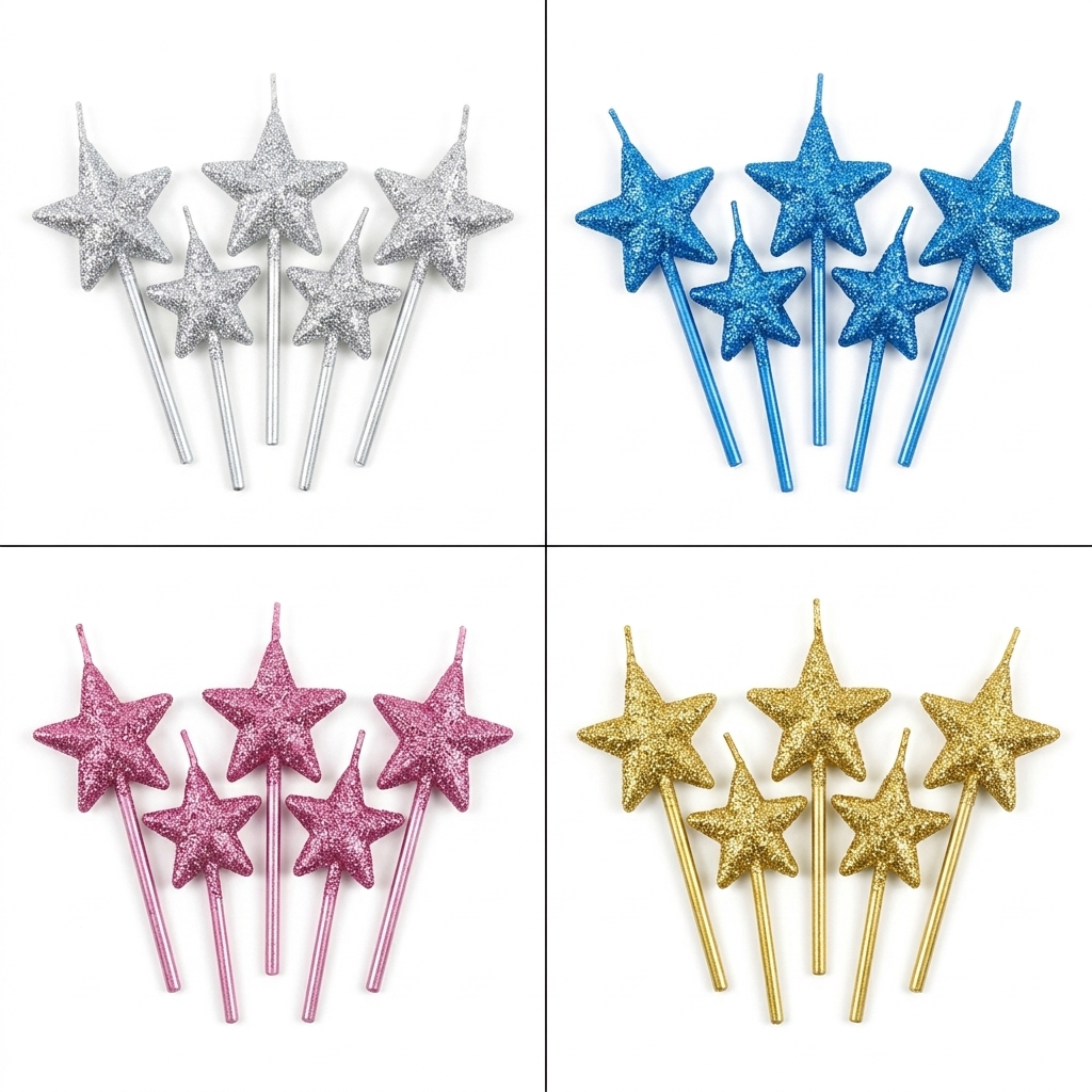 Star Birthday Cake Candles 5 Pieces