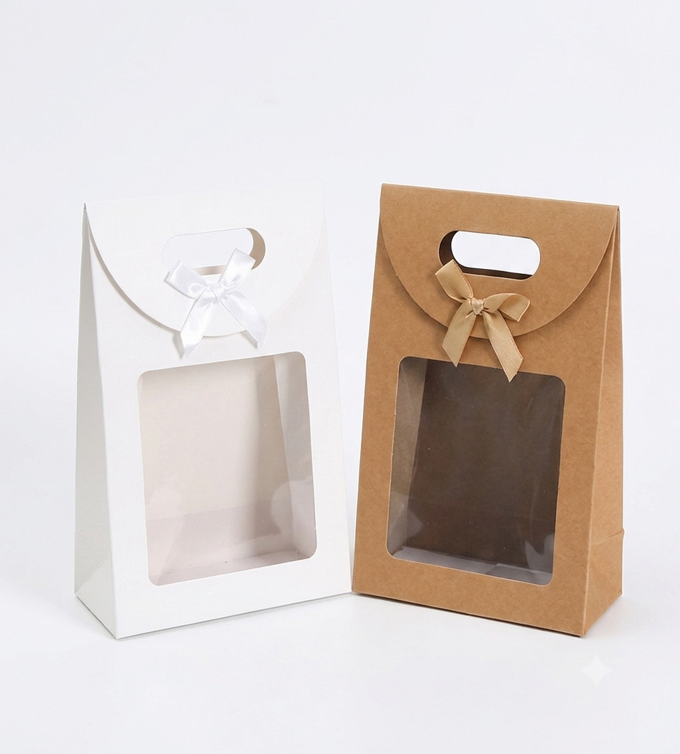 Kraft Paper Gift Box with Window & Ribbon Bow