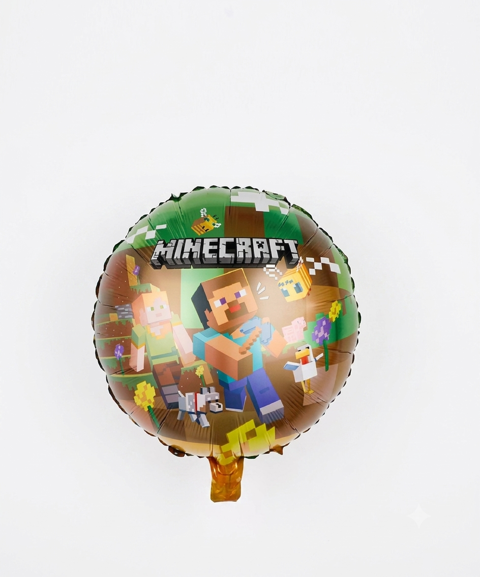 Minecraft round foil balloon with Steve and characters