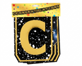 Congratulations Letter Banner – Black & Gold Galaxy Glitter