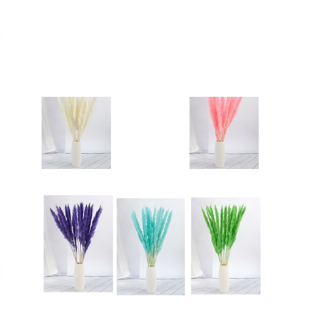 Dried daisy bouquets in 4 pastel colors: pink, white, purple, and blue