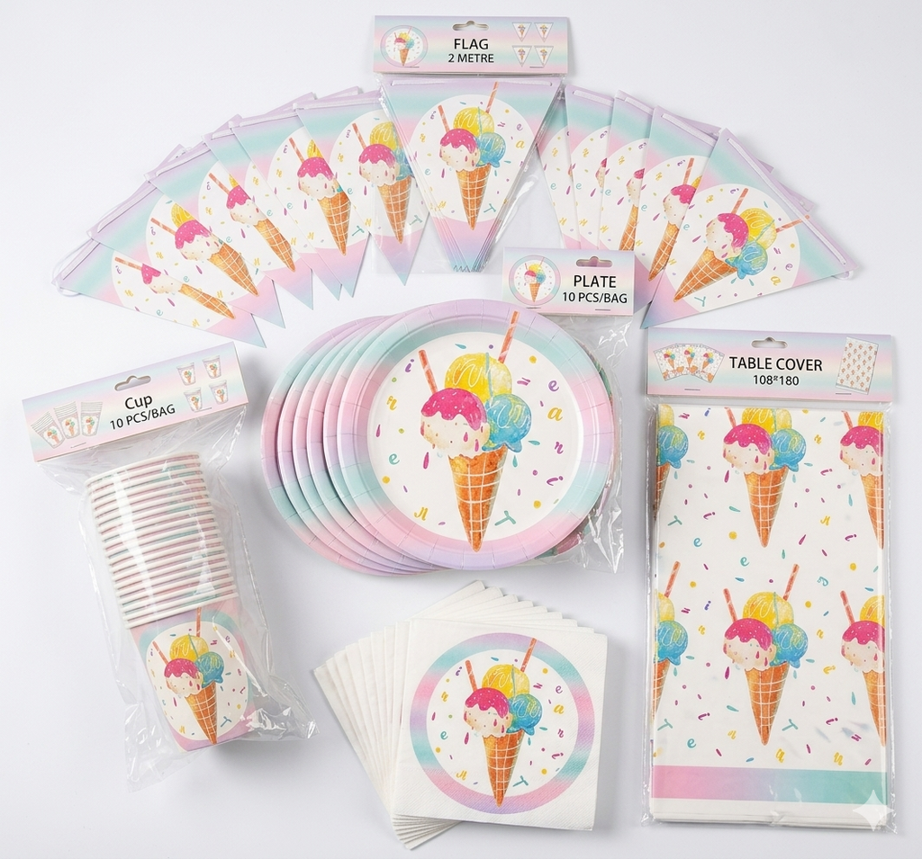 Ice Cream Themed Birthday Party Tableware Set