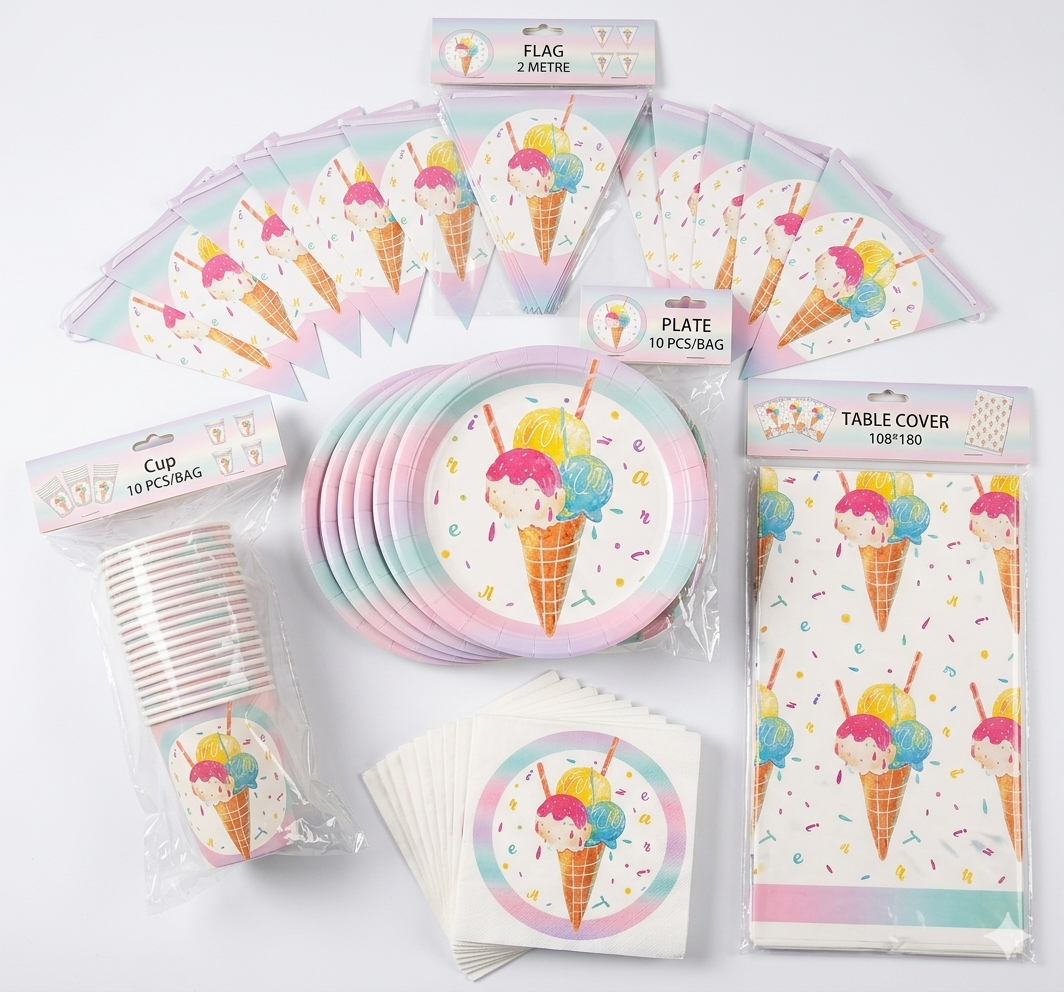 Ice Cream Themed Birthday Party Tableware Set