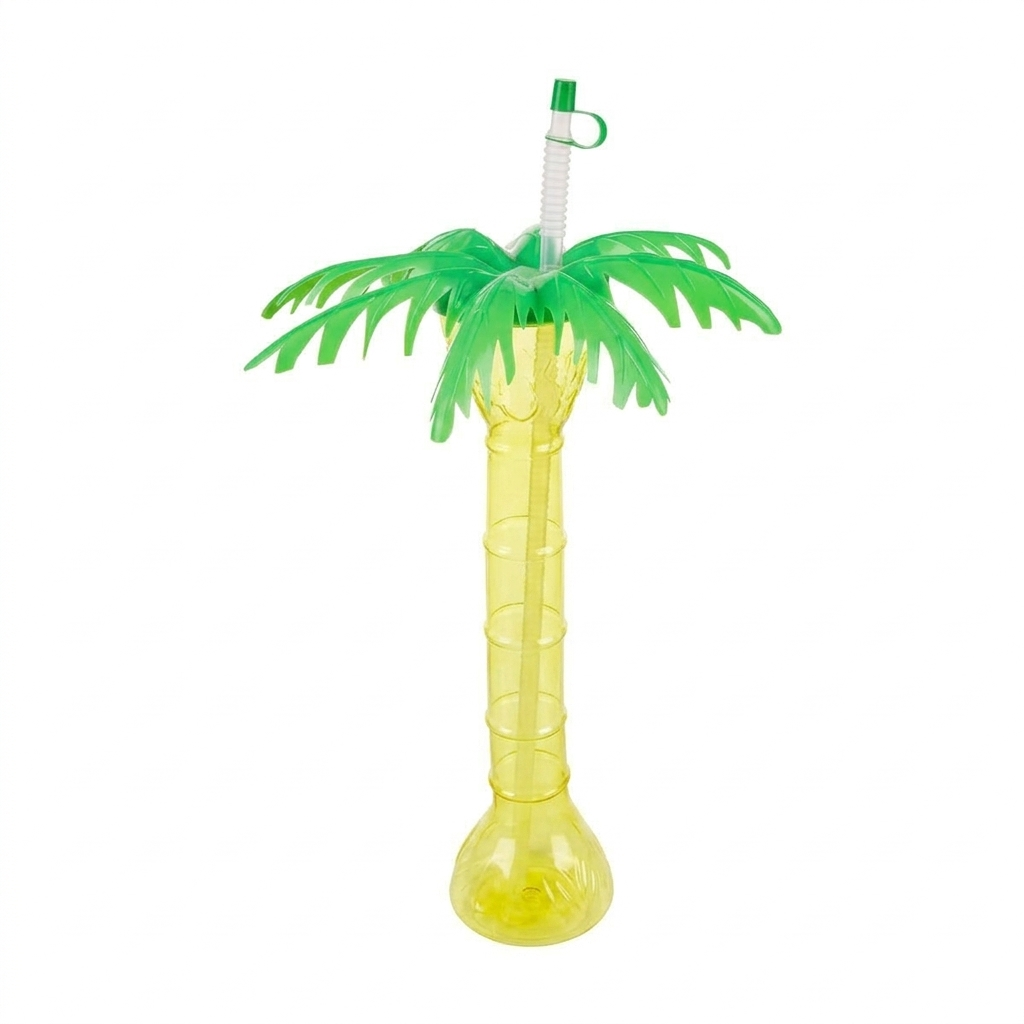 12oz. Palm Tree Plastic Cup with Straw