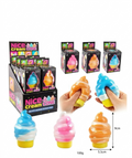 Pastel bun mystery squishy toys in green, pink, teal, and yellow with mystery box packaging