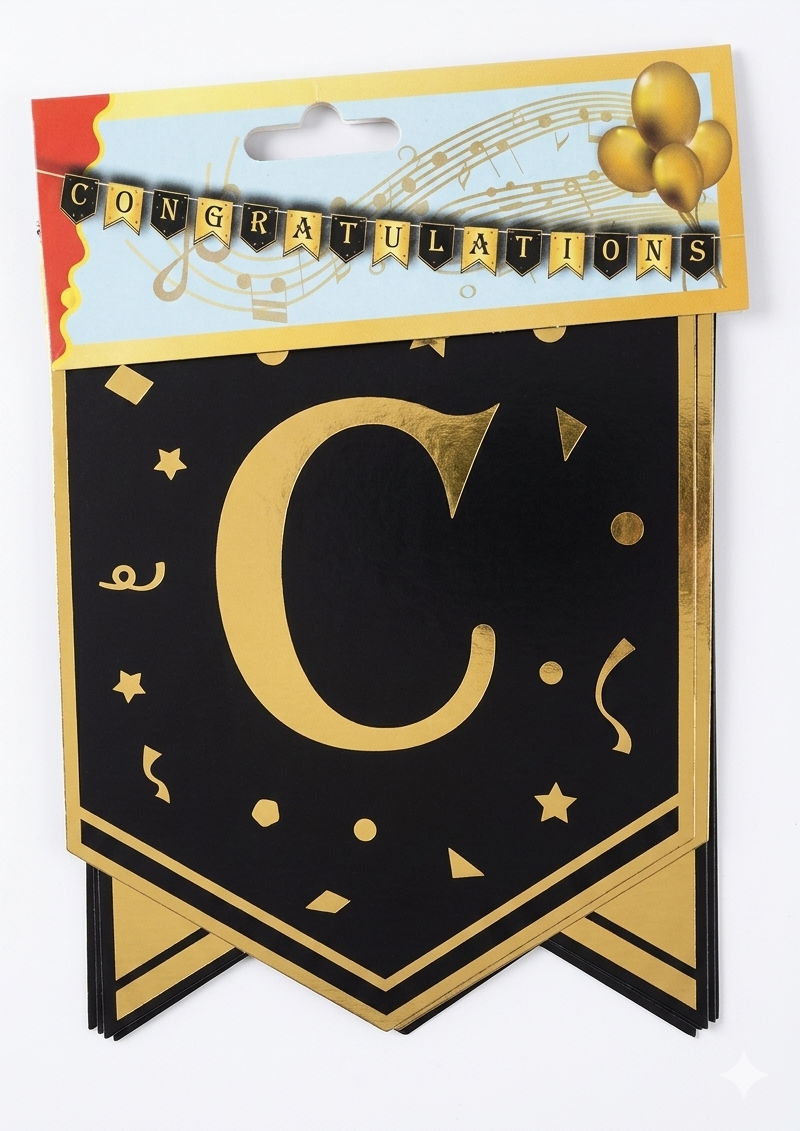 Congratulations Letter Banner – Black & Gold Confetti