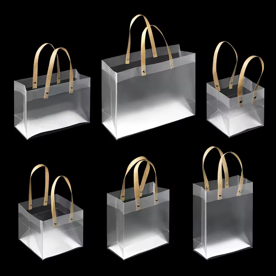 Clear PVC Gift Bag with Gold Handles