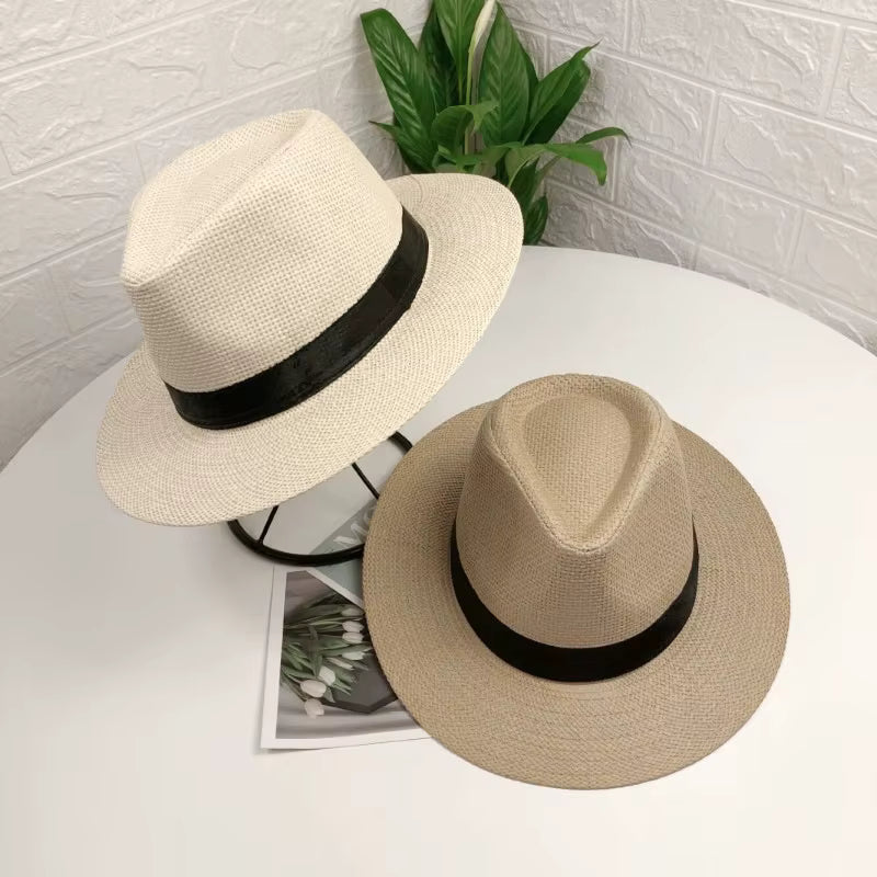 Unisex Fedora Round Straw Bucket Hat