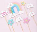 Rainbow & Clouds Happy Birthday Cake Topper Set