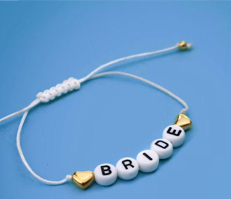 Bride Beaded Letter Bracelet – Gold Heart Adjustable