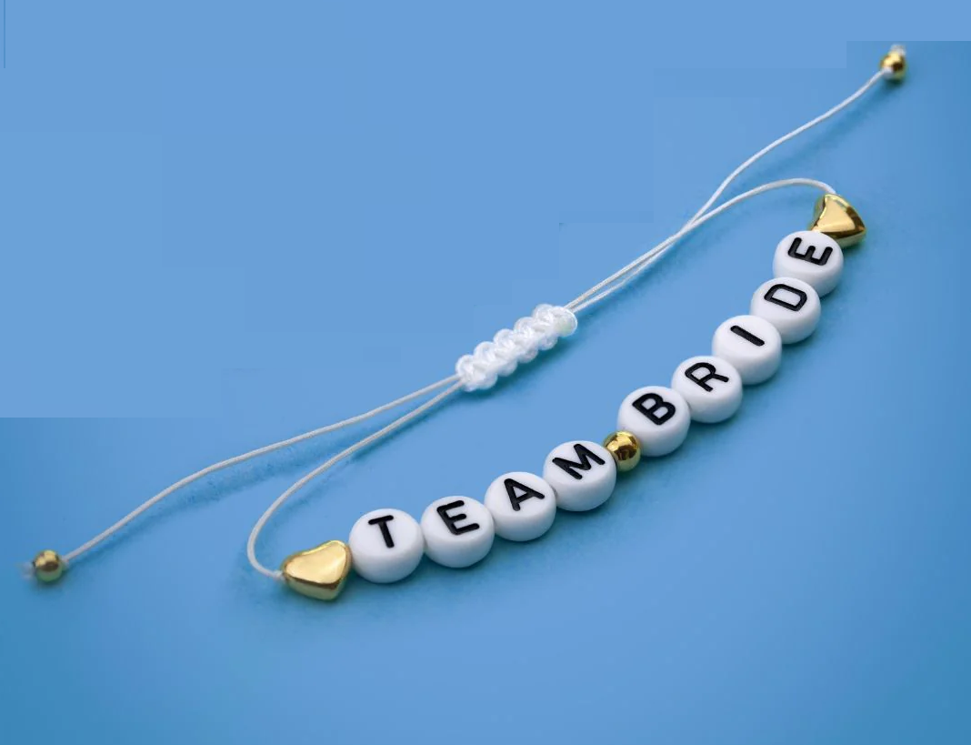 Team Bride Beaded Letter Bracelet – Gold Heart Adjustable