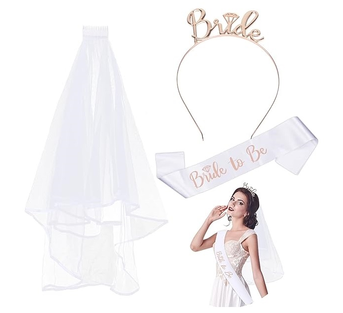 Bride to Be 3-Piece Set – Veil, Headband & Sash