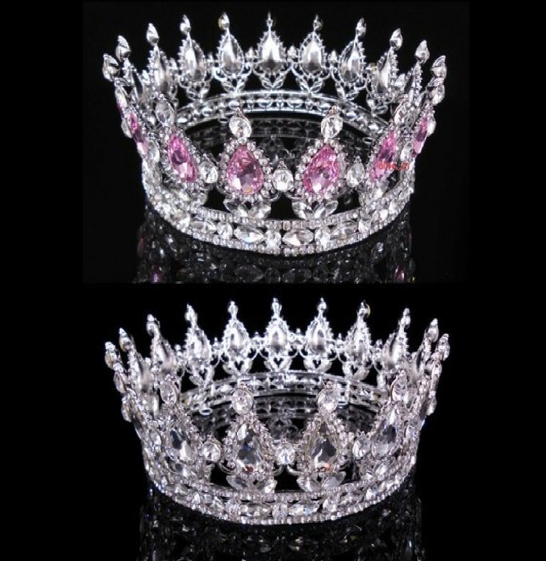 Silver Crystal Rhinestone Crown – Pink & Clear