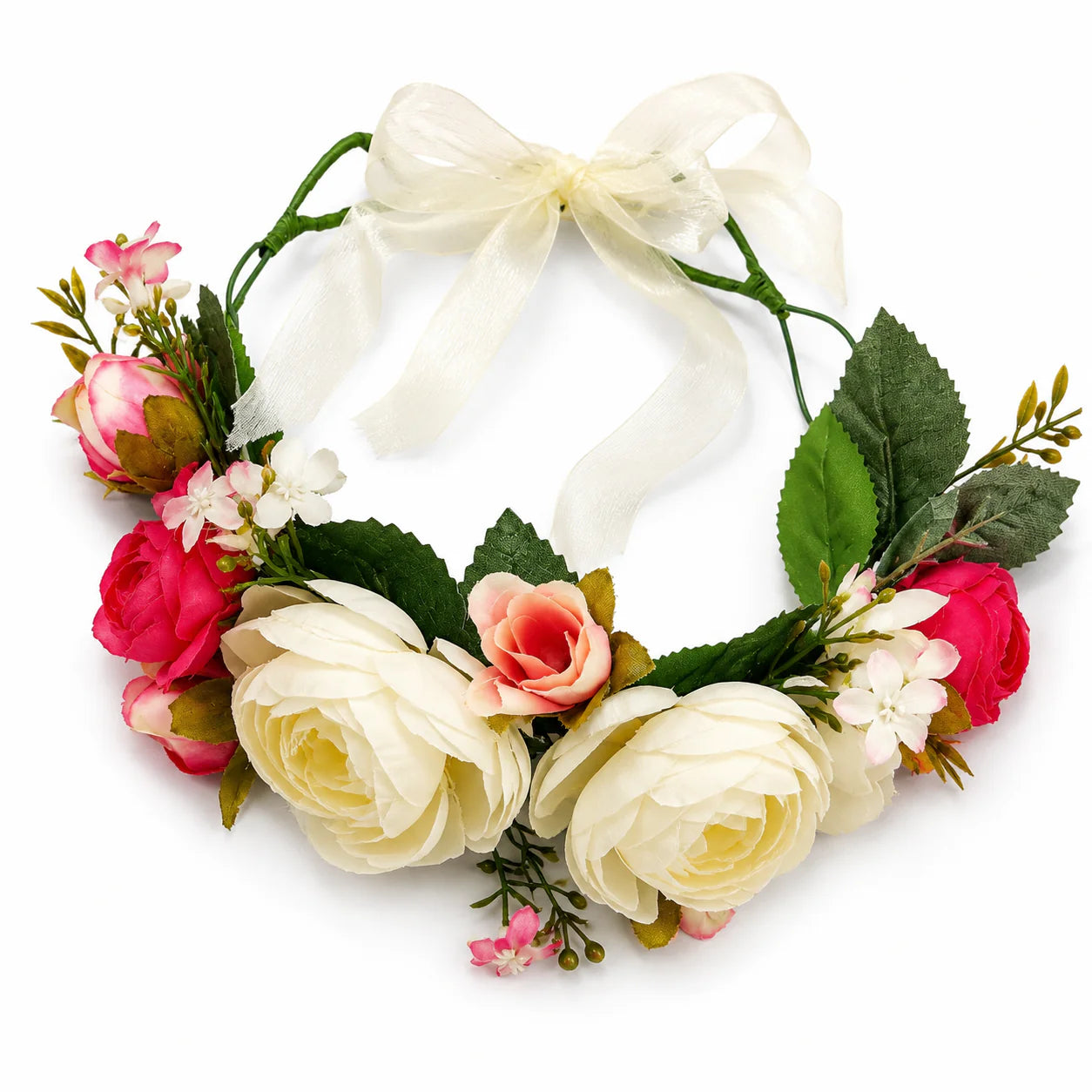 White & Magenta Floral Crown Headband