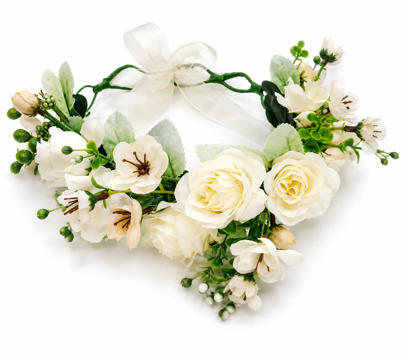 White Roses Floral Crown Headband