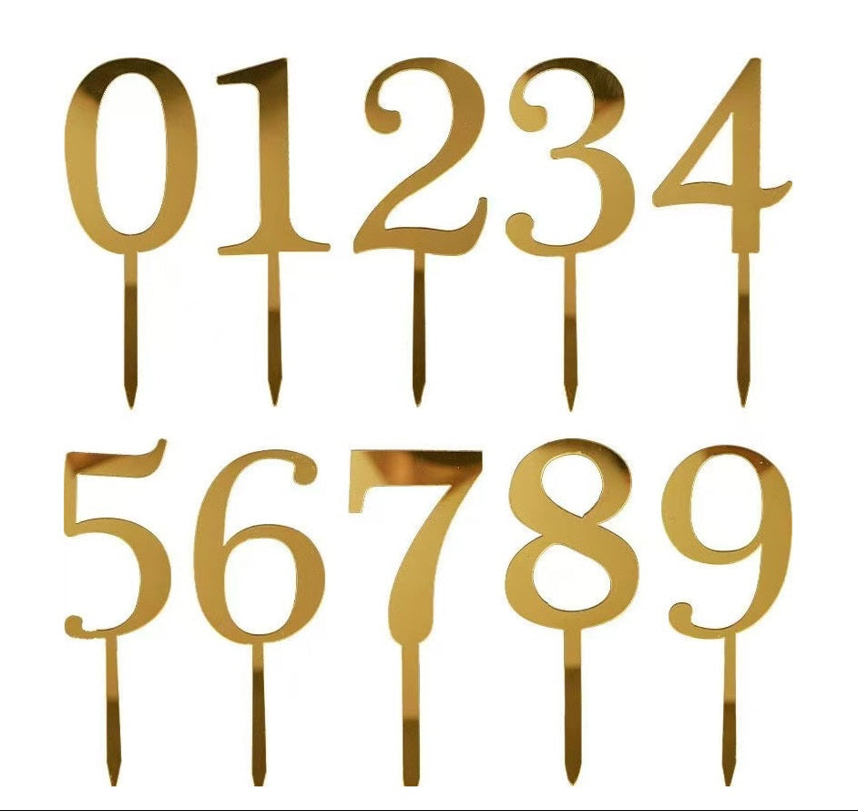 Gold Acrylic Number Cake Toppers Set (0-9)