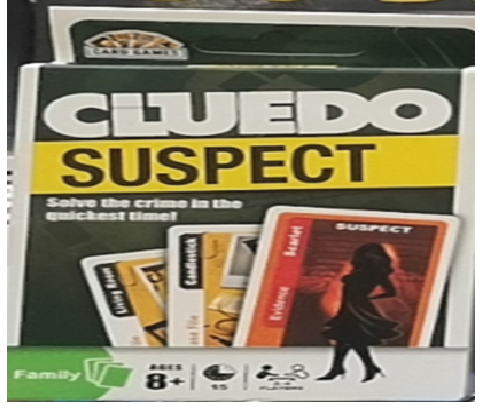 Cluedo suspect game box with dimensions 19*9*2CM on a white background