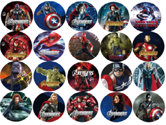 Superhero-themed toys in packaging with dimensions and item number displayed.
