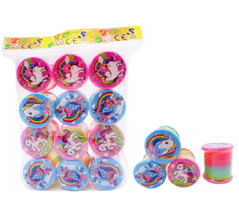 Packaged colorful rubber bands with unicorn design on a white background