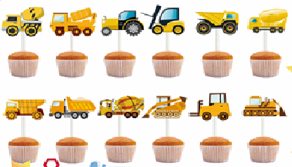 Construction Vehicles Cupcake Toppers Set