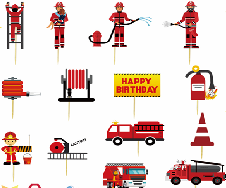 Firefighter Theme Cupcake Toppers Set