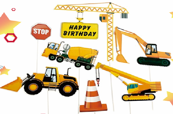 Construction Crane & Vehicles Birthday Cake Topper Set