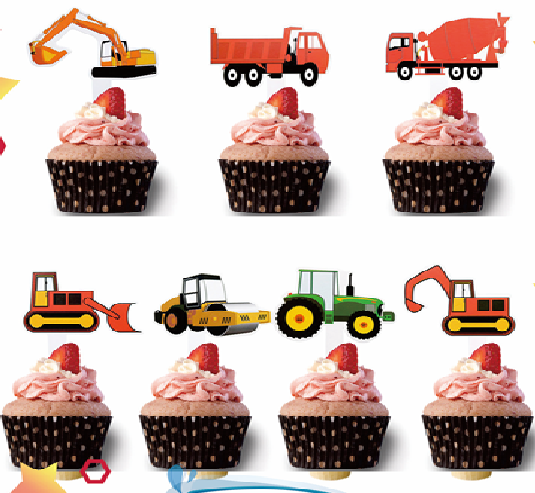 Colorful Construction Vehicles Cupcake Toppers Set