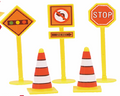 3D Plastic Traffic Cones & Road Signs Cake Topper Set