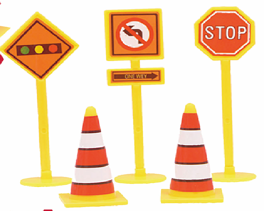 3D Plastic Traffic Cones & Road Signs Cake Topper Set