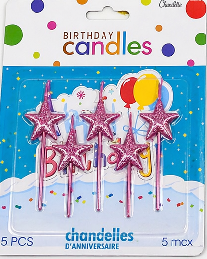 Star Birthday Cake Candles 5 Pieces