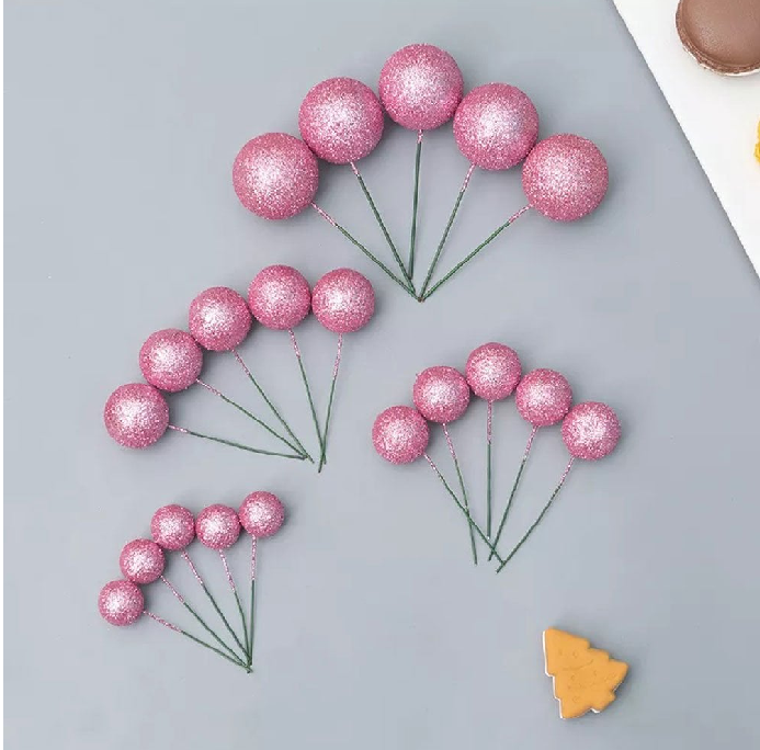 Glitter Ball Cake Topper Picks Set of 20