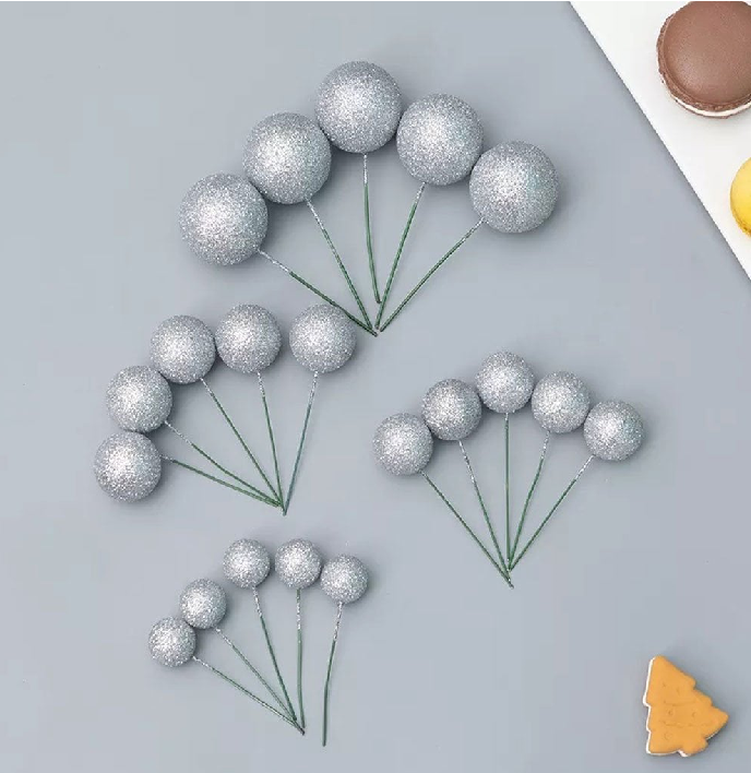 Glitter Ball Cake Topper Picks Set of 20