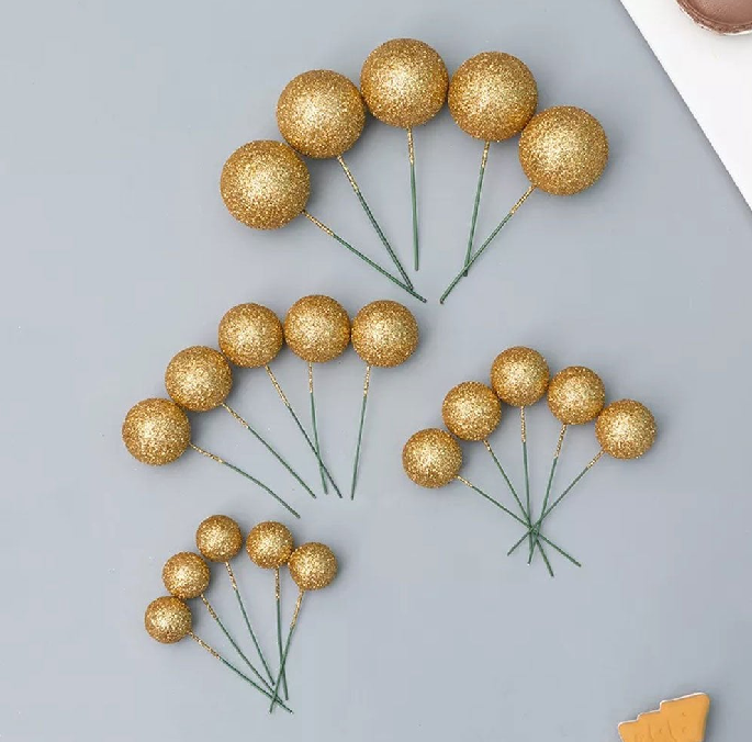 Glitter Ball Cake Topper Picks Set of 20