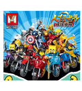 Toy figure set with motorcycles on a colorful packaging background