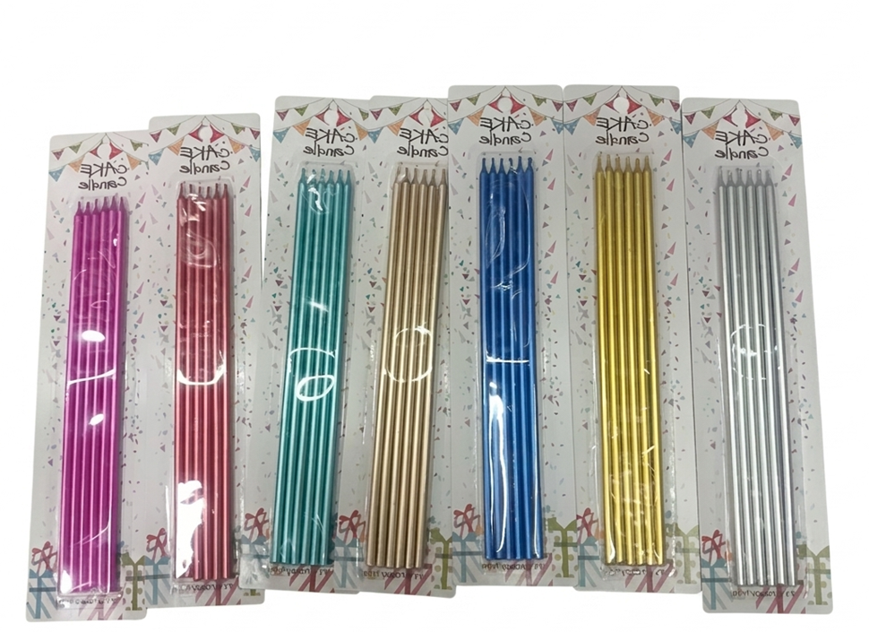 Metallic Birthday Cake Candles – Long Slim Party Candles
