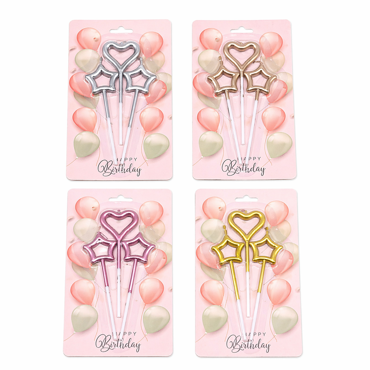 Happy Birthday Heart Star Cake Candles