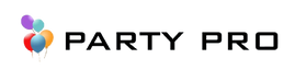 Logo of Party Pro with colorful balloons on a white background