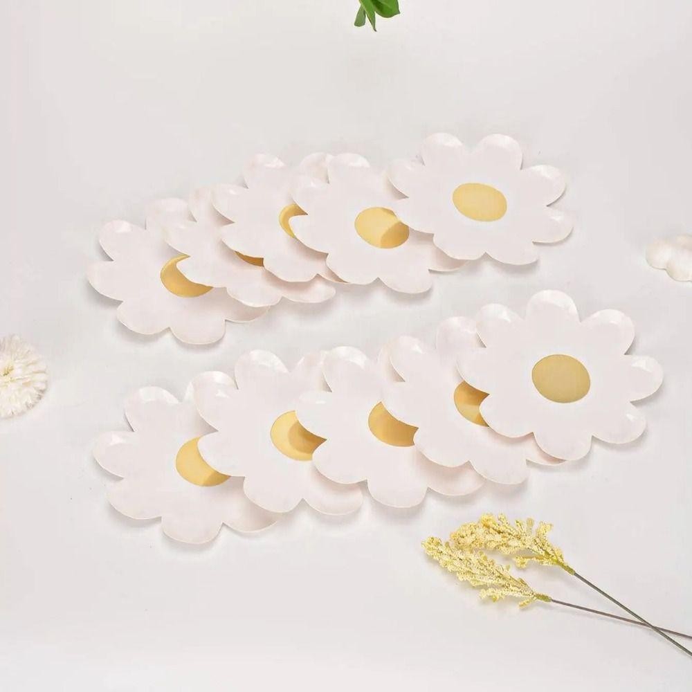 7" White Daisy Flower Disposable Paper Plates